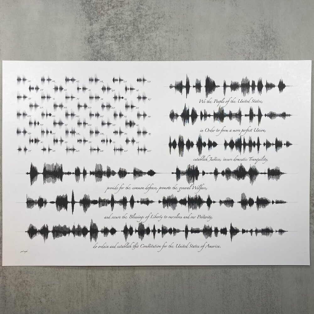 The Constitution Flag Wall Art Print 12x18 Black White Unframed Patriotic 1776